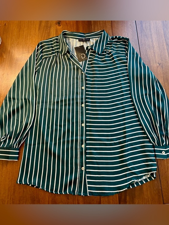 Fred David Tops - Fred David Forest Green and White Striped Button-Down Blouse